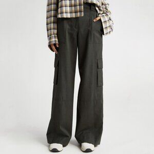 TWP Stretch Wool Wide Leg Cargo Pants Women’s Size 2 Military Green Gray